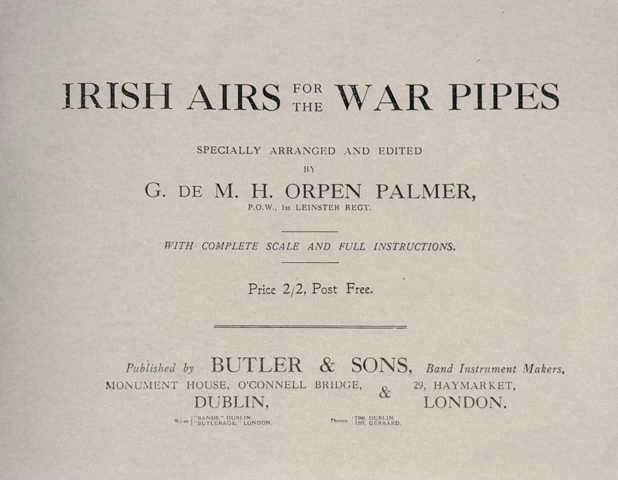 DIGITAL COPY - Irish Airs for the War Pipes - Arranged and Edited by Orpen Palmer