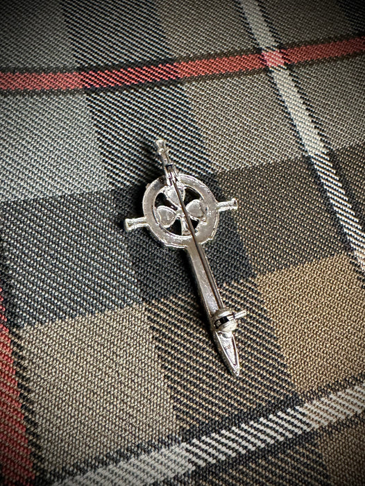 Celtic Sword Kilt Pin/Cap Badge with Black Stone Shamrock