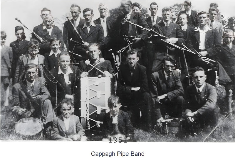 black & white image of Cappagh Pipe Band, Co. Limerick - early 1900's